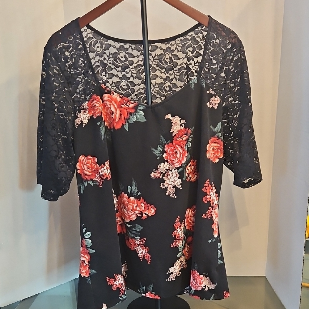 Torrid Black Floral Lace Blouse